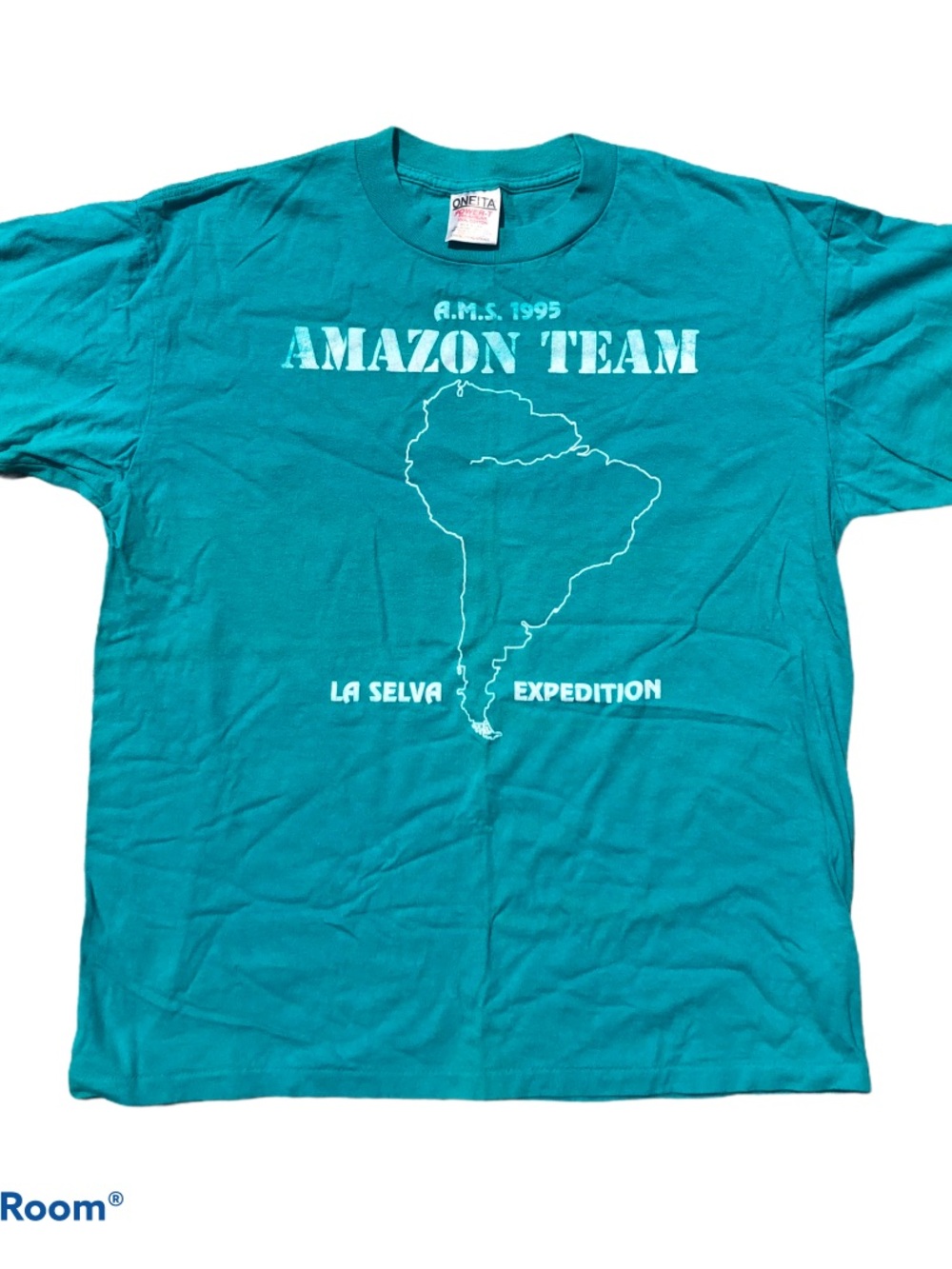 Vintage 1995 Amazon Team La Selva Expedition Teal Graphic T-Shirt single stitch